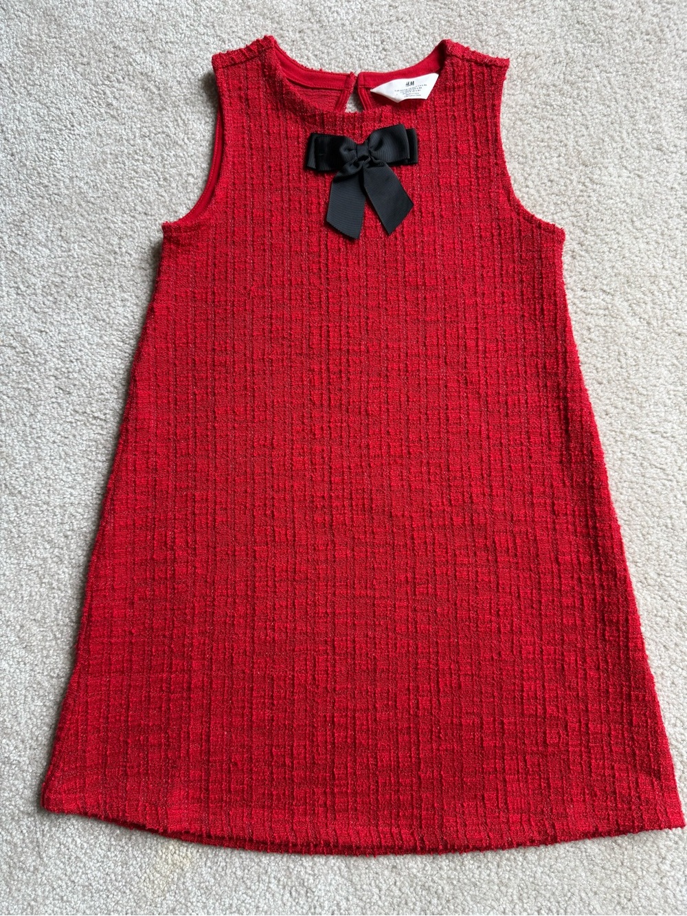 H&M Red Tweed Sleeveless Dress with Black Bow